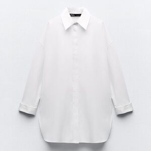 PRE-OWNED - Zara - Striped Oversized Cuff Shirt - White - Small
